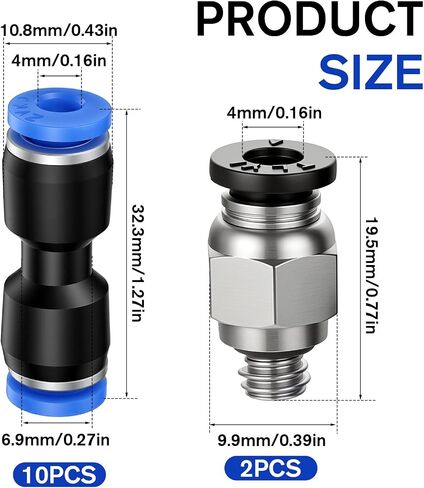 2 PCS PC4-M6 Pneumatic Straight Fitting and 10PCS Plastic Push to Connect Straight Union Tube Fitting Compatible with PTFE Pipes an Outer Diameter of 4mm, M6 Thread, Suitable for 3D Printers in Kuwait