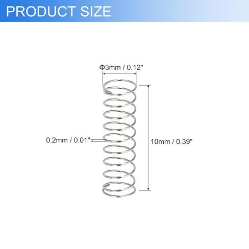 uxcell 10Pcs Compression Springs, 0.2mm Wire Diameter x 3mm OD x 10mm Length 304 Stainless Steel Extension Spring Ballpoint Pen Pressure Springs for Shop Home Repairs, Silver in Kuwait