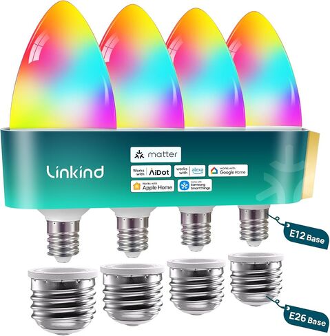 Linkind Matter Smart Light Bulbs, E12 Led Bulb Compatible with Alexa, 500LM Smart Bulbs for Chandelier, Color Changing RGBTW Candelabra Bulbs, 2.4Ghz WiFi Only, 2 Pack in Saudi Arabia