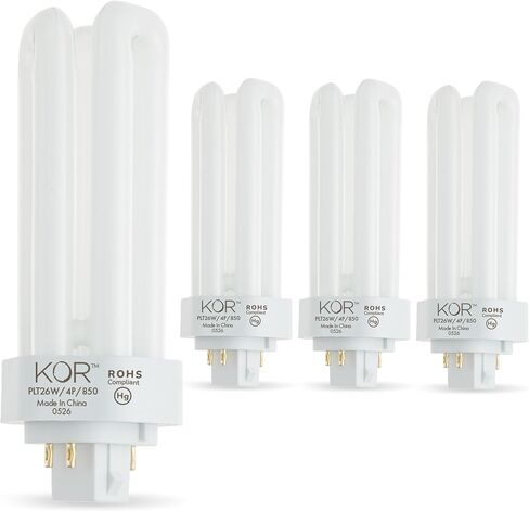 KOR (Pack of 4 PL26W/3U/4P/5000K - 26 Watt Triple Tube - GX24Q-3 (4 Pin) Base - 5000K Bright White - Compact Fluorescent Light Bulb. in Kuwait