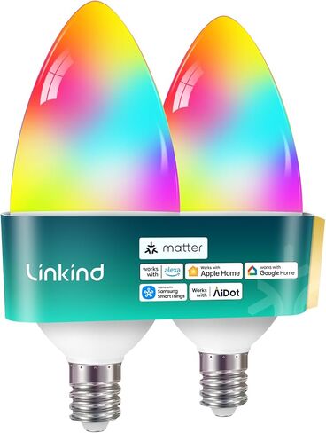 Linkind Matter Smart Light Bulbs, E12 Led Bulb Compatible with Alexa, 500LM Smart Bulbs for Chandelier, Color Changing RGBTW Candelabra Bulbs, 2.4Ghz WiFi Only, 2 Pack in Saudi Arabia