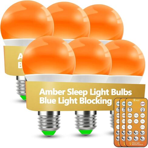 Amber Sleep Light Bulbs 1600K with Remote Control, E26 Blue Light Blocking A19, 9W for Sleep Therapy, Baby Nursery, Bedroom (4 Packs) in Kuwait