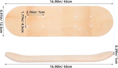 Blank Skateboard Deck Wood DIY Toy, Beige 16.90x4.91x0.39 Inch Unfinished Board, Kids Painting Graffiti Art Craft Replacement Present in Kuwait