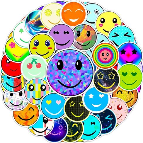 ملصقات زجاجة ماء 100 حزمة ملصقات الوجه السعيد ، جوائز مكافآت المعلم لمدرسة الأطفال الفصول الدراسية ، ملصقات فينيل مقاومة للماء لزجاجات المياه المحمول قصاصات Skatboard Journal Luggher Tumbl in Saudi Arabia