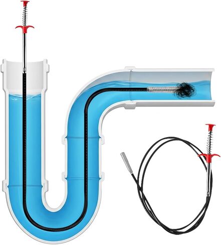 Extra-Long (77 inch) Drain Snake,Drain Clog Remover & Toilet Snake Cleaner Tool for Kitchen Sink,Drains,Toilet,Bathroom Tub – Reusable Hair and Debris Cleaning Accessory in Kuwait