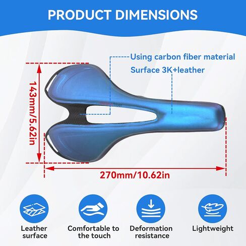 Bikes Saddle Replacement, 3K Carbon Fiber Hollow Bicycle Saddle Breathable Lightweight Mountain Bike Seat Cushion for Riding Cycling in Kuwait