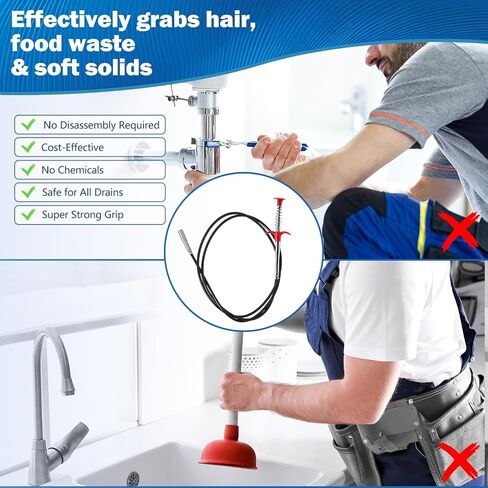 Extra-Long (77 inch) Drain Snake,Drain Clog Remover & Toilet Snake Cleaner Tool for Kitchen Sink,Drains,Toilet,Bathroom Tub – Reusable Hair and Debris Cleaning Accessory in Kuwait