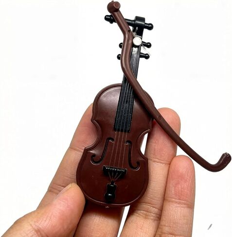 Brown Miniature Violin Collectible with Stand, Bow and Case, Dollhouse Musical Instrument Decoration in Kuwait