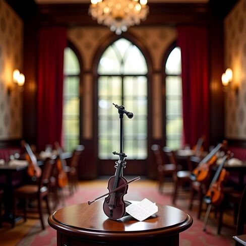 Brown Miniature Violin Collectible with Stand, Bow and Case, Dollhouse Musical Instrument Decoration in Kuwait
