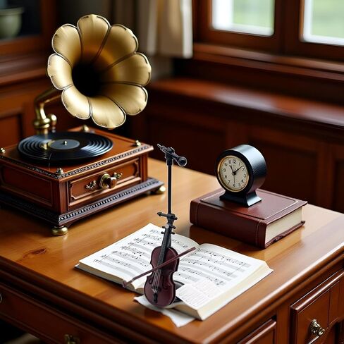 Brown Miniature Violin Collectible with Stand, Bow and Case, Dollhouse Musical Instrument Decoration in Kuwait