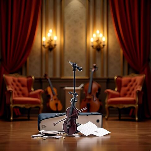 Brown Miniature Violin Collectible with Stand, Bow and Case, Dollhouse Musical Instrument Decoration in Kuwait