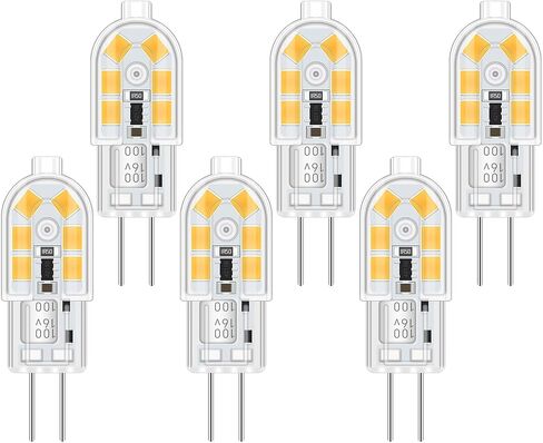 6-Pack G4 LED Light Bulb 12V, 0.47" Width, 2W Bi-Pin (0.16") Base LED Bulbs Equivalent 20W 3000K Warm White Light ,200 LM Not Dimmable, T3 Halogen Bulb Replacement Bulb for Landscape Chandelier Camper in Kuwait