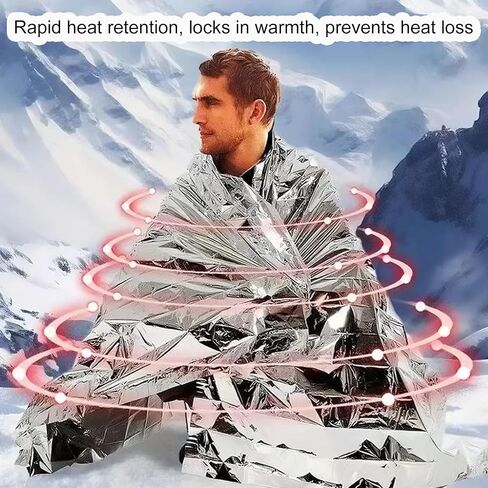 Emergency Mylar Thermal Blankets - Space Blanket Survival Kit for Camping, Hiking, Marathons & First Aid, Compact Reflective Blankets for Bug Out Bags & Outdoor Adventures in Kuwait