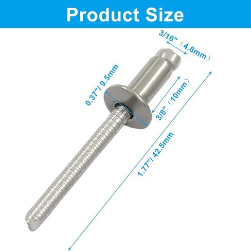 Hordion 70pcs 3/16 x 3/8 Stainless Steel Pop Rivets, 4.8 x 10mm Blind Rivets for Automotive Repairs Furniture in Kuwait