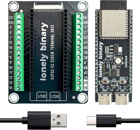 Lonely Binary ESP32-S3 N16R8 + قاعدة طرفية لولبية، فلاش 16 ميجابايت، 8 ميجابايت PSRAM | ثنائي النواة 240 ميجا هرتز، Wi-Fi + BLE 5.0، منافذ USB-C مزدوجة. متوافق مع Arduino IDE، MicroPython، ESP-IDF. منفذ التوسعة FPC in Kuwait