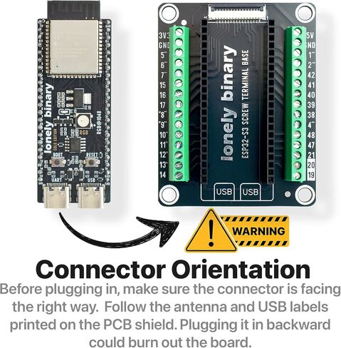 Lonely Binary ESP32-S3 N16R8 + قاعدة طرفية لولبية، فلاش 16 ميجابايت، 8 ميجابايت PSRAM | ثنائي النواة 240 ميجا هرتز، Wi-Fi + BLE 5.0، منافذ USB-C مزدوجة. متوافق مع Arduino IDE، MicroPython، ESP-IDF. منفذ التوسعة FPC in Kuwait
