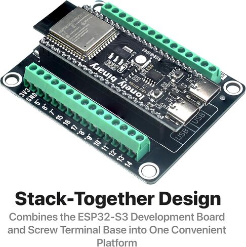 Lonely Binary ESP32-S3 N16R8 + قاعدة طرفية لولبية، فلاش 16 ميجابايت، 8 ميجابايت PSRAM | ثنائي النواة 240 ميجا هرتز، Wi-Fi + BLE 5.0، منافذ USB-C مزدوجة. متوافق مع Arduino IDE، MicroPython، ESP-IDF. منفذ التوسعة FPC in Kuwait