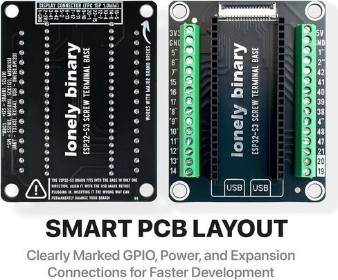Lonely Binary ESP32-S3 N16R8 + قاعدة طرفية لولبية، فلاش 16 ميجابايت، 8 ميجابايت PSRAM | ثنائي النواة 240 ميجا هرتز، Wi-Fi + BLE 5.0، منافذ USB-C مزدوجة. متوافق مع Arduino IDE، MicroPython، ESP-IDF. منفذ التوسعة FPC in Kuwait