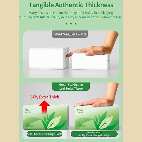 Ultra-Thick Facial Tissues 9000 Sheets, 5-Ply 1800 Draws Green Tea Scented Small Soft Pack Paper Tissue, Travel Size for Car & Office – Strong, Absorbent & Gentle Aromatherapy Napkins (Not Boxed) in Kuwait