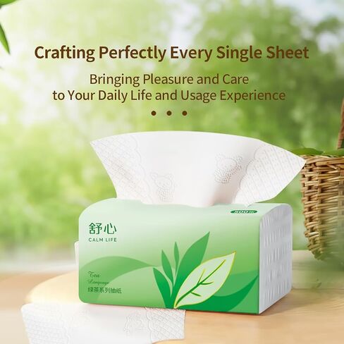 Ultra-Thick Facial Tissues 9000 Sheets, 5-Ply 1800 Draws Green Tea Scented Small Soft Pack Paper Tissue, Travel Size for Car & Office – Strong, Absorbent & Gentle Aromatherapy Napkins (Not Boxed) in Kuwait