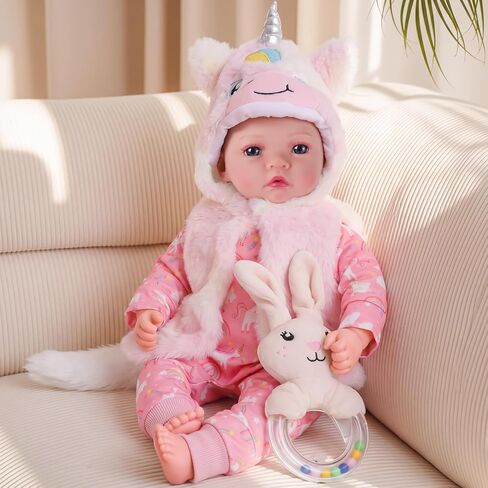 BABESIDE Baby Doll Girl, 15" Soft Realistic Baby Dolls with Unicorn Hoodie 10 Pieces Gift Accessories Set Muñecas para Niñas Real Life Toddler Dolls for Ages 3 4 5 6 7 8 9 Year Old Girls in Kuwait