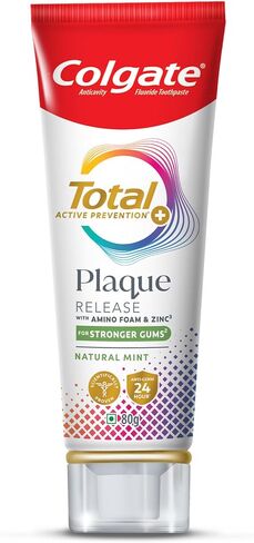 Colgate Total Plaque Release Toothpaste | Tooth Paste with Amino Foam & Zinc | Colgate Paste Toothpaste for Stronger Gums | 3X More Effective at Fighting Plaque - Natural Mint (80gm)(2.8 Ounce) in Kuwait