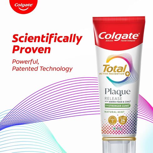 Colgate Total Plaque Release Toothpaste | Tooth Paste with Amino Foam & Zinc | Colgate Paste Toothpaste for Stronger Gums | 3X More Effective at Fighting Plaque - Natural Mint (80gm)(2.8 Ounce) in Kuwait