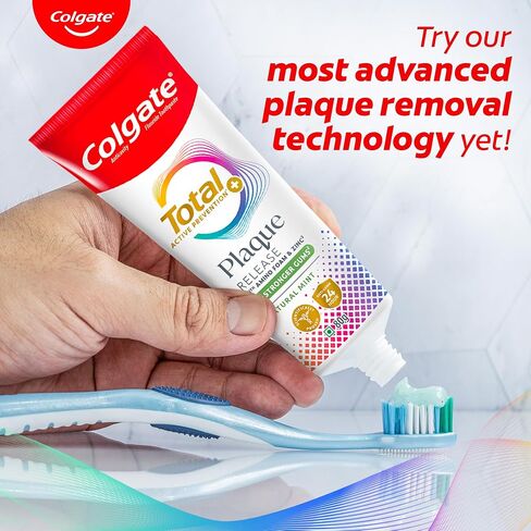 Colgate Total Plaque Release Toothpaste | Tooth Paste with Amino Foam & Zinc | Colgate Paste Toothpaste for Stronger Gums | 3X More Effective at Fighting Plaque - Natural Mint (80gm)(2.8 Ounce) in Kuwait