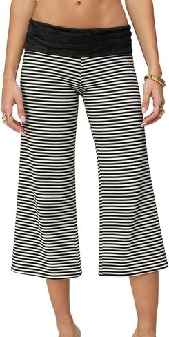 Gaucho Flare Capri Pants for Women Fold Over Wide Leg Yoga Pants Coluttes Lounge Pajama Bottom Going Out Sweatpants in Kuwait