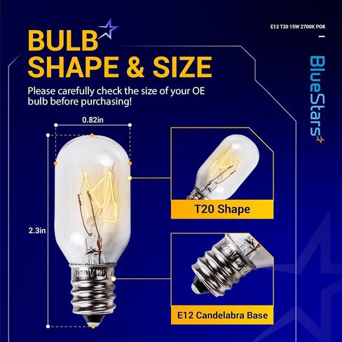 BlueStars E12 T20 Salt Lamp Bulb 120V 15W, 2700K Warm White, E12 Candelabra Base for Himalayan Salt Rock Lamps & Baskets, Scentsy Plug-in Wax Warmers, Night Lights - Pack of 8 in Kuwait