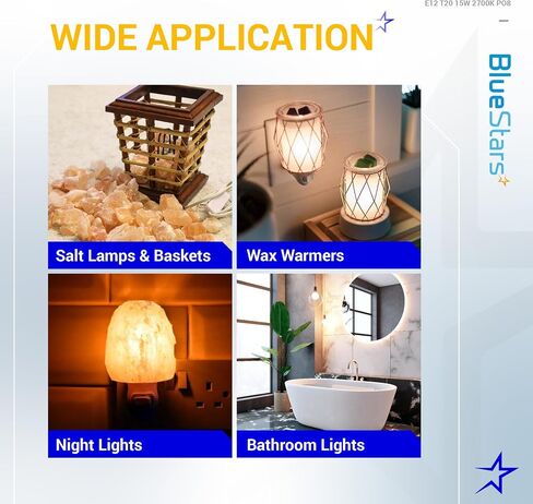 BlueStars E12 T20 Salt Lamp Bulb 120V 15W, 2700K Warm White, E12 Candelabra Base for Himalayan Salt Rock Lamps & Baskets, Scentsy Plug-in Wax Warmers, Night Lights - Pack of 8 in Kuwait