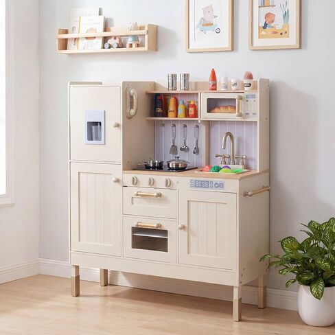 Arlopu Play Kitchen للأطفال ، تظاهر مجموعات المطبخ في مرحلة ما قبل المدرسة ، ومسلسلات الطهي الخشبية مع الضوء والصوت الواقعية ، والهاتف ، والموقد ، والثلاجة ، والميكروويف ، والوعة القابلة للإزالة ، وموزع المياه (أبيض) in Kuwait