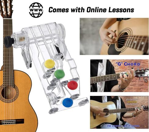 جهاز تعليم الجيتار Chord Buddy للجيتار الكلاسيكي ذو الرقبة العريضة وحدة ChordBuddy فقط مع دروس فيديو تعليمية عبر الإنترنت، حزمة موالف لوني صحيح in Kuwait