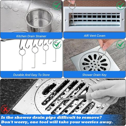 Drain Key Lifting Hooks - 6 Pack 304 Stainless Steel Drain Lifting Hooks, Shower Drains Grate Puller Keys, Lift Out Key for Easy Shower Drains Cleaning, Silver in Kuwait