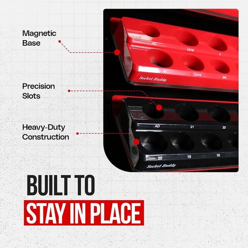 Socket Buddy Magnetic Socket Organizer Set, 6PCS Socket Holder,1/8" to 1-1/4" Sockets Holds 143 Pieces Magnetic Sockets Trays (Black&red) in Kuwait