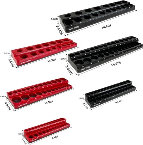 Socket Buddy Magnetic Socket Organizer Set, 6PCS Socket Holder,1/8" to 1-1/4" Sockets Holds 143 Pieces Magnetic Sockets Trays (Black&red) in Kuwait