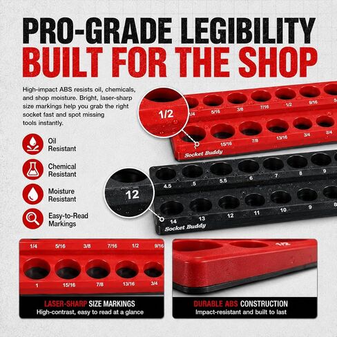 Socket Buddy Magnetic Socket Organizer Set, 6PCS Socket Holder,1/8" to 1-1/4" Sockets Holds 143 Pieces Magnetic Sockets Trays (Black&red) in Kuwait