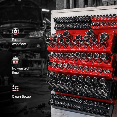 Socket Buddy Magnetic Socket Organizer Set, 6PCS Socket Holder,1/8" to 1-1/4" Sockets Holds 143 Pieces Magnetic Sockets Trays (Black&red) in Kuwait