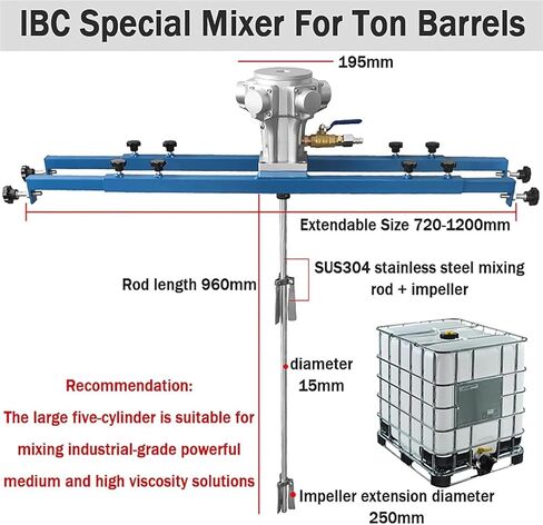 1HP 5-Cylinder Air Agitator for IBC Tank, with 96cm Stirring Rod, 1300RPM, 1 Ton Stirring Capacity, Stepless Speed Regulation, Suitable for Paints, Dyes, Etc. in Kuwait