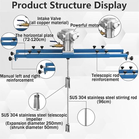 1HP 5-Cylinder Air Agitator for IBC Tank, with 96cm Stirring Rod, 1300RPM, 1 Ton Stirring Capacity, Stepless Speed Regulation, Suitable for Paints, Dyes, Etc. in Kuwait