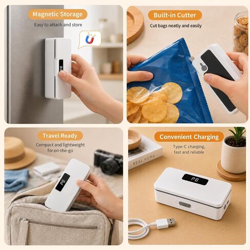 Mini Bag Sealer with Cutter and Magnet,Upgraded 8 Adjustable Levels Rechargeable Heat Sealer,Portable Sealing Machine for Chips Snacks Plastic Bags,Mylar Bags,Kitchen Gadgets for Food Resealer 1 Pack in Kuwait