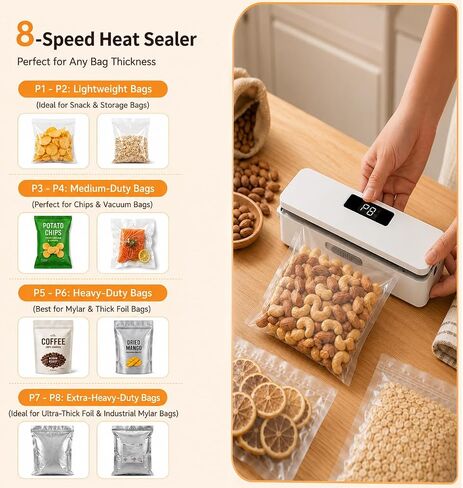 Mini Bag Sealer with Cutter and Magnet,Upgraded 8 Adjustable Levels Rechargeable Heat Sealer,Portable Sealing Machine for Chips Snacks Plastic Bags,Mylar Bags,Kitchen Gadgets for Food Resealer 1 Pack in Kuwait
