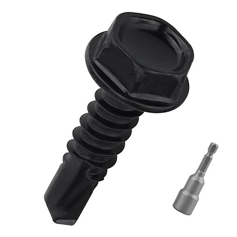 100 pcs #10 x 1 Hex Washer Head Sheet Metal Screws, 410 Stainless Steel Self Drilling Tapping Screws for Metal, Black Coated, with Hex Bit in Kuwait
