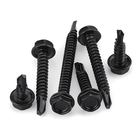 100 pcs #10 x 1 Hex Washer Head Sheet Metal Screws, 410 Stainless Steel Self Drilling Tapping Screws for Metal, Black Coated, with Hex Bit in Kuwait