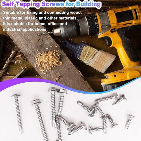 mxuteuk 440PCS #8#10 Self Tapping Screws for Metal 410 Stainless Steel Screws Assortment Set Truss Head & Hex Head & Flat Head Self Tapping Screws (Length 1/2" to 2") in Kuwait