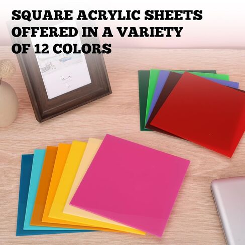 12 Pcs Acrylic Sheets 8 x 8 Inch Colored Cast Acrylic Panels, Opaque Plastic Sheets for Laser Cutting, Engraving, DIY Crafts, Signs and Picture Frames (0.12 Inch Thick) in Kuwait