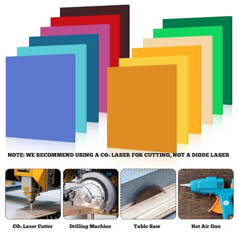 12 Pcs Acrylic Sheets 8 x 8 Inch Colored Cast Acrylic Panels, Opaque Plastic Sheets for Laser Cutting, Engraving, DIY Crafts, Signs and Picture Frames (0.12 Inch Thick) in Kuwait