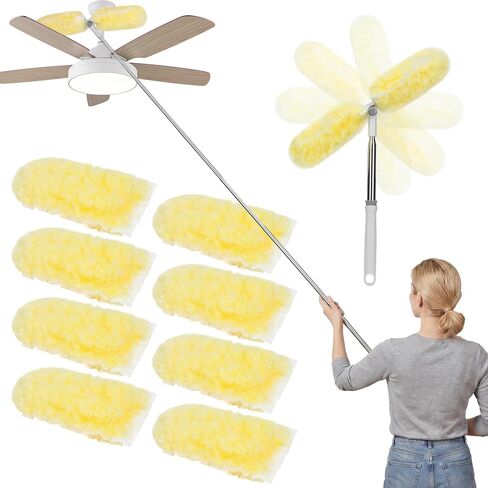 IVYROLL Dual Head Duster with Extended Handle 6 ft, Lockable Extendable Duster Kit with Extension Pole for High Ceiling Fan & Wall, 8 Refills in Kuwait