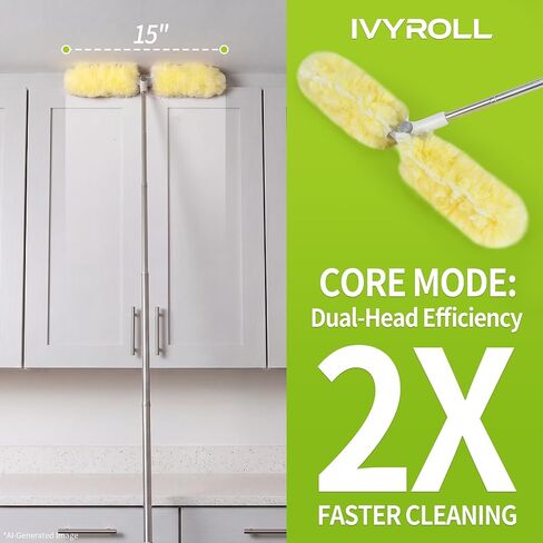 IVYROLL Dual Head Duster with Extended Handle 6 ft, Lockable Extendable Duster Kit with Extension Pole for High Ceiling Fan & Wall, 8 Refills in Kuwait