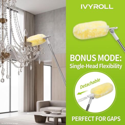IVYROLL Dual Head Duster with Extended Handle 6 ft, Lockable Extendable Duster Kit with Extension Pole for High Ceiling Fan & Wall, 8 Refills in Kuwait